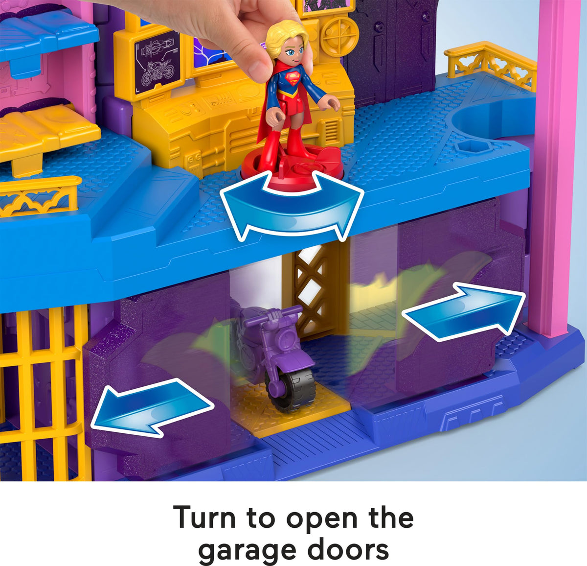 Fisher-Price Imaginext Batgirl Hero Hideout elevator in motion supports multi-level play