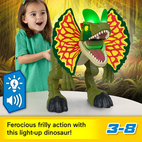 Imaginext Dilophosaurus mouth opens when the tail is pressed for action.