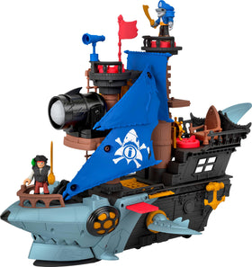 Fisher-Price Imaginext Shark Bite Pirate Ship front view with chomping jaws for action play