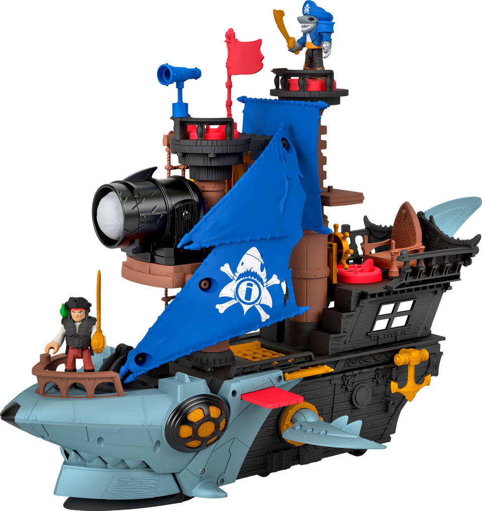 Fisher-Price Imaginext Shark Bite Pirate Ship front view with chomping jaws for action play