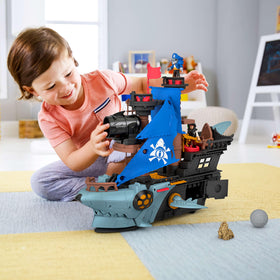 Fisher-Price Imaginext Shark Bite Pirate Ship jaws in action encouraging battles on deck