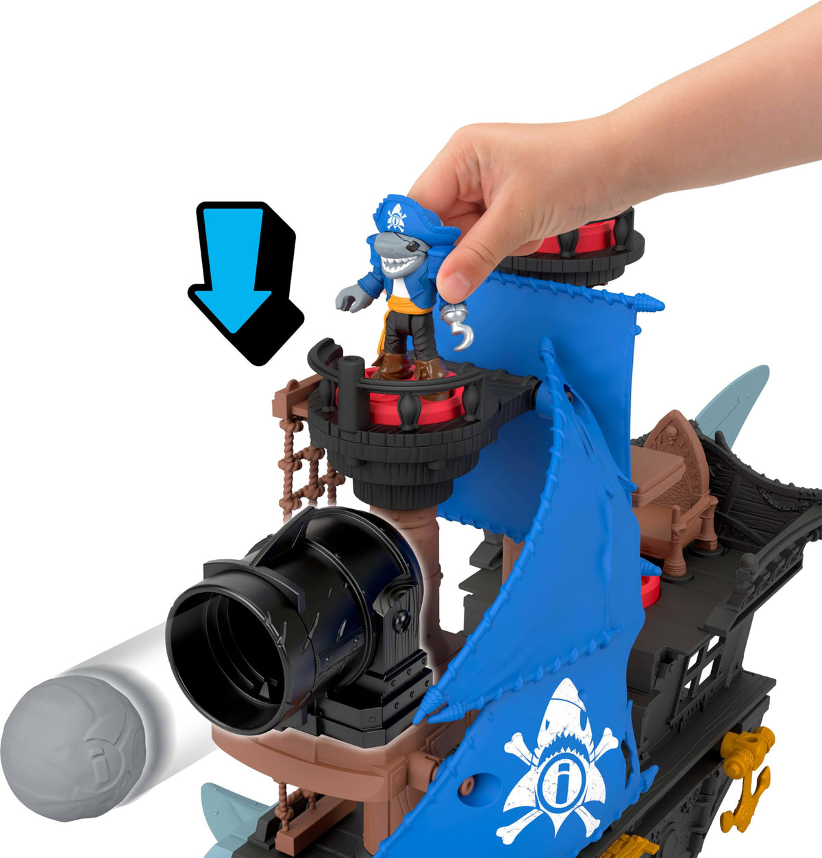 Fisher-Price Imaginext Shark Bite Pirate Ship treasure hold ready for a treasure hunt
