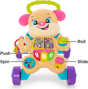 Fisher-Price Laugh & Learn Sis Walker four-wheel base steadies first steps.