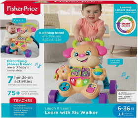 Fisher-Price Laugh & Learn Sis Walker Spanish words support bilingual learning.