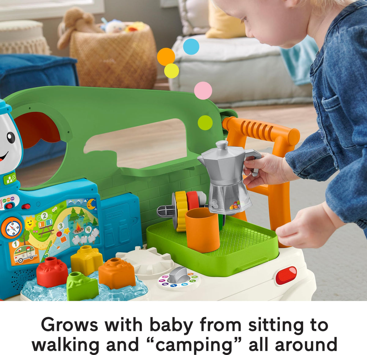 Compass and map buttons on the Fisher-Price camper spark pretend travel play