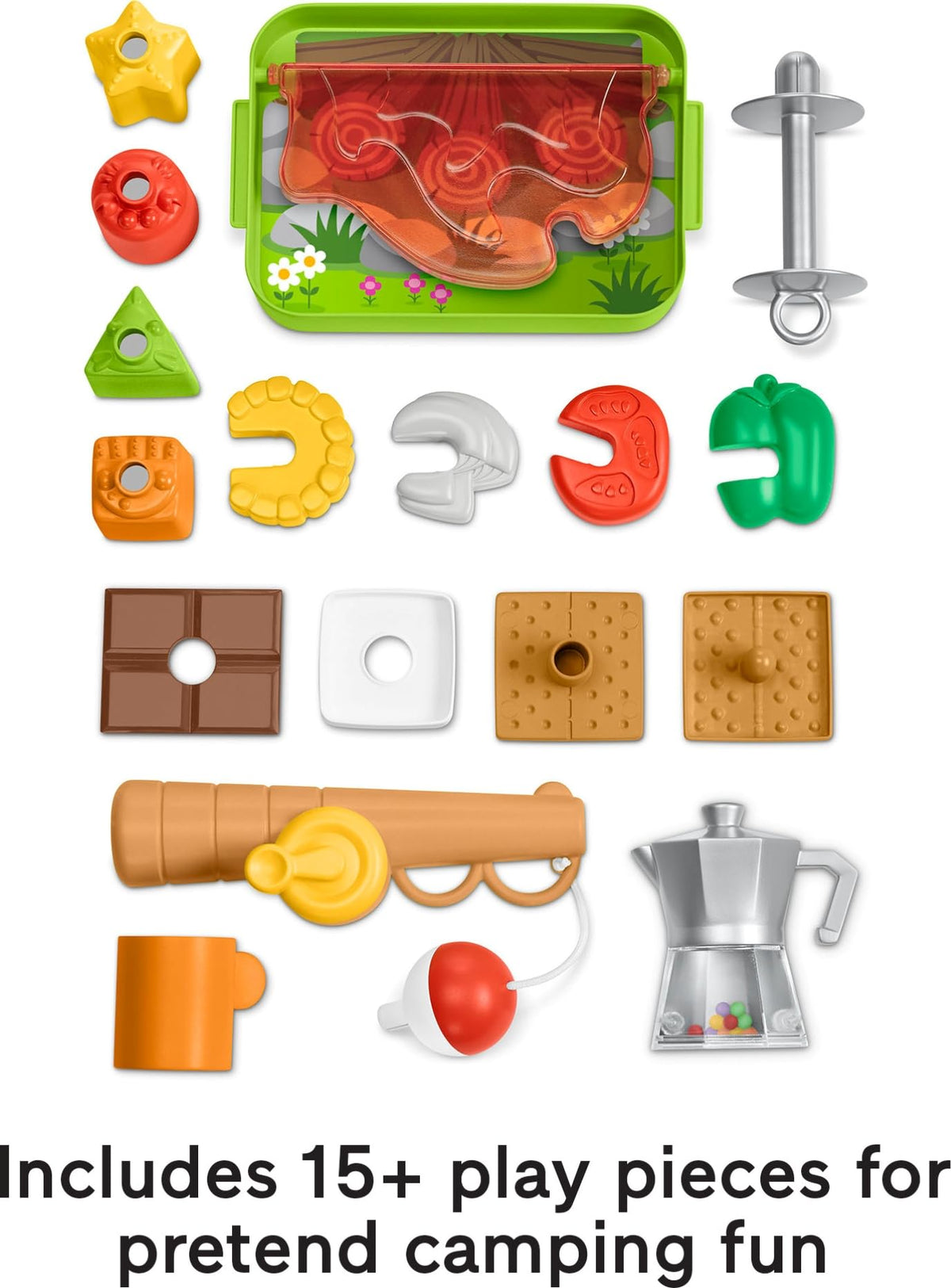 Cooler with fish pieces for sorting and imaginative play with Fisher-Price camper