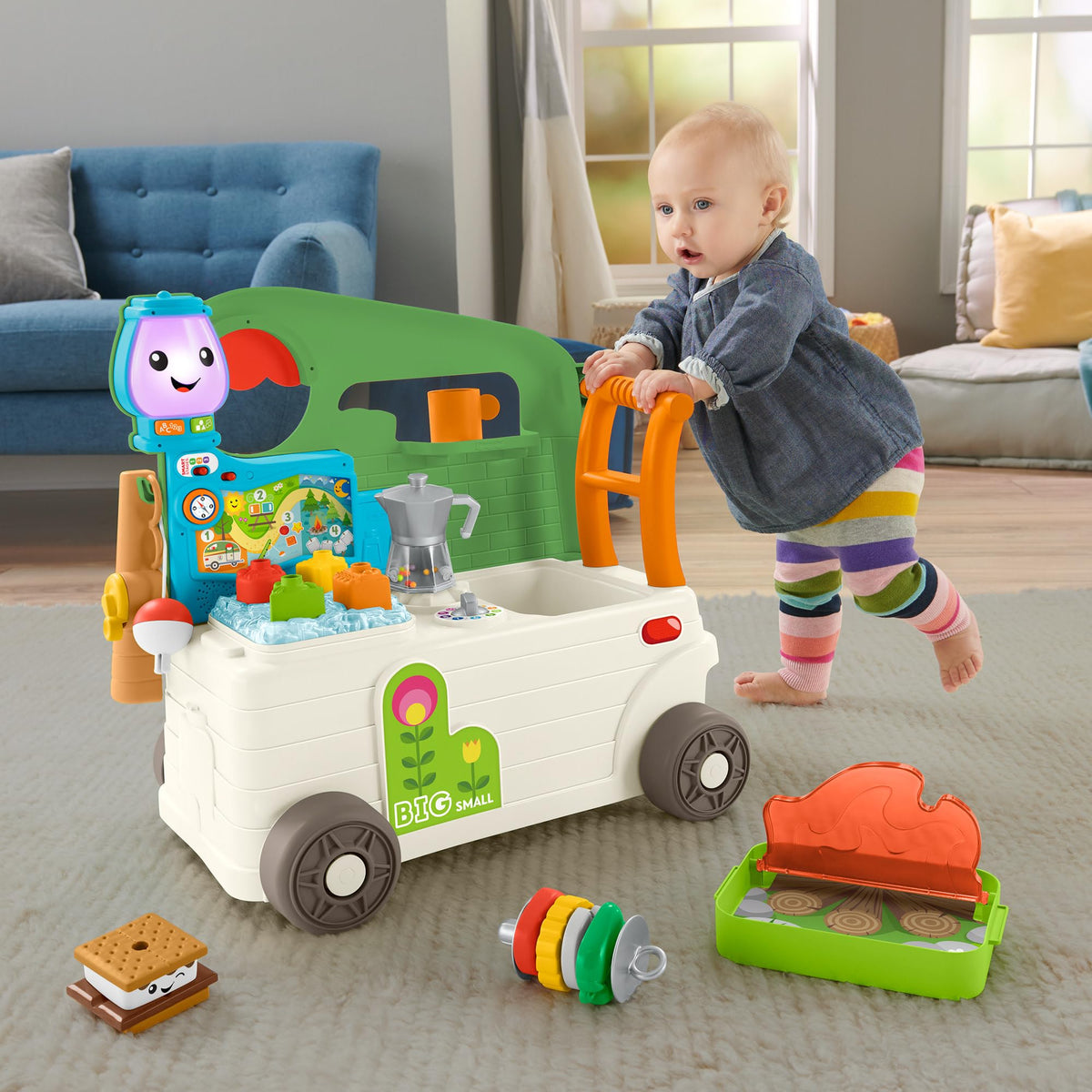 Back view of the Fisher-Price Camper walker highlighting push-along design