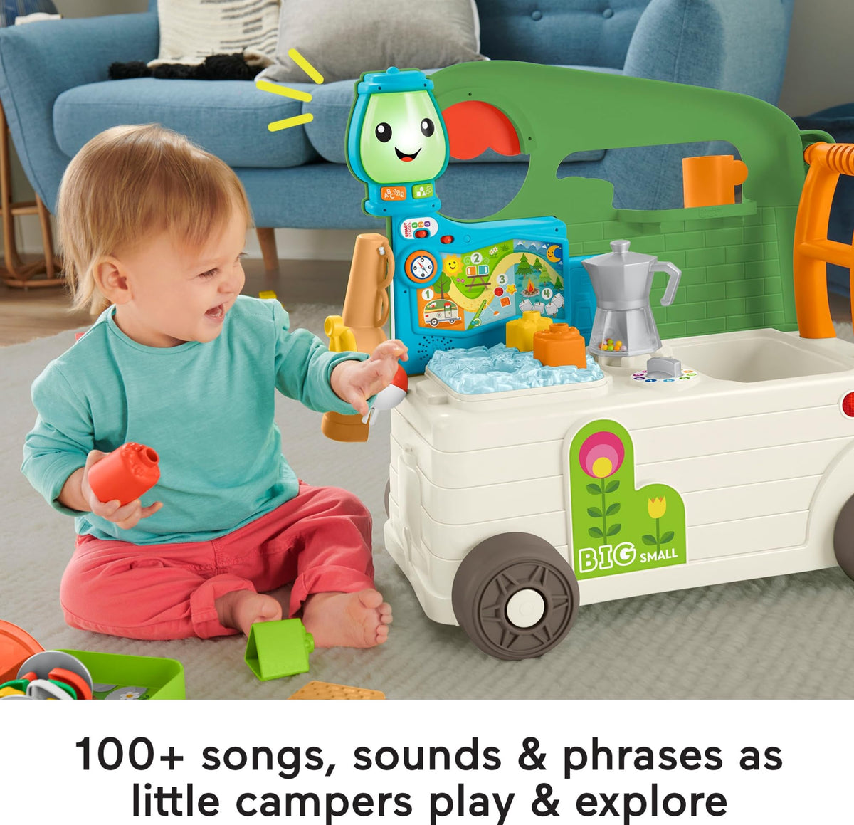 Sit-to-stand transition on the Fisher-Price camper walker for early walkers