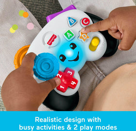 Fisher-Price Laugh & Learn buttons and lights activate exploration and fine motor skills.