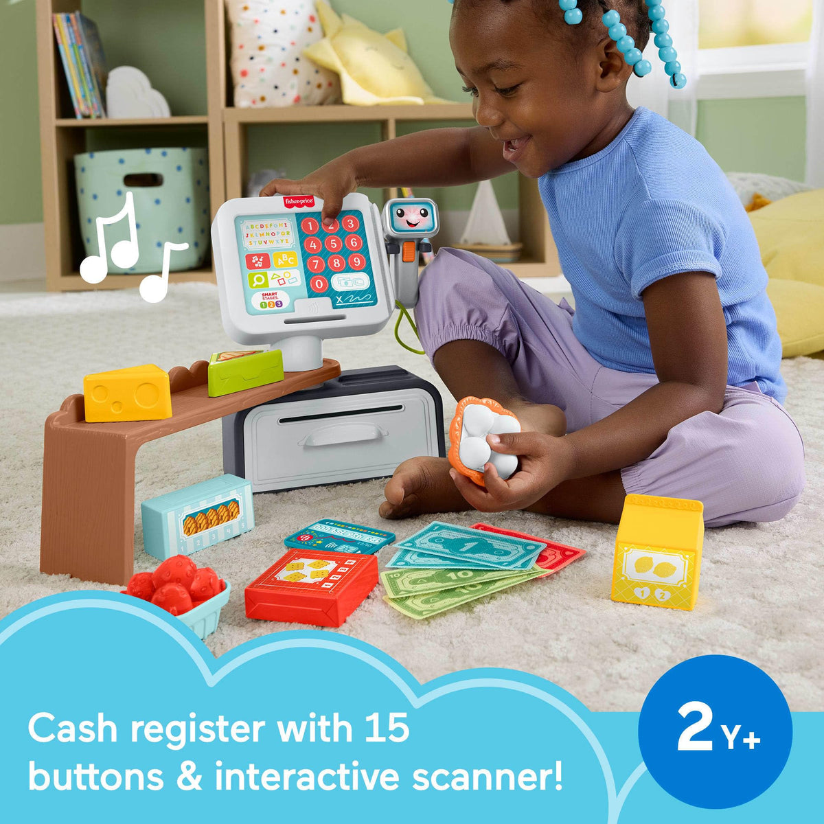 Fisher-Price Laugh & Learn scan button with sounds for interactive learning.