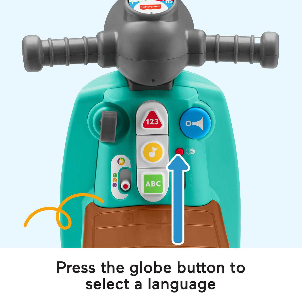 Fisher-Price Laugh and Learn scooter in scooting action encouraging movement
