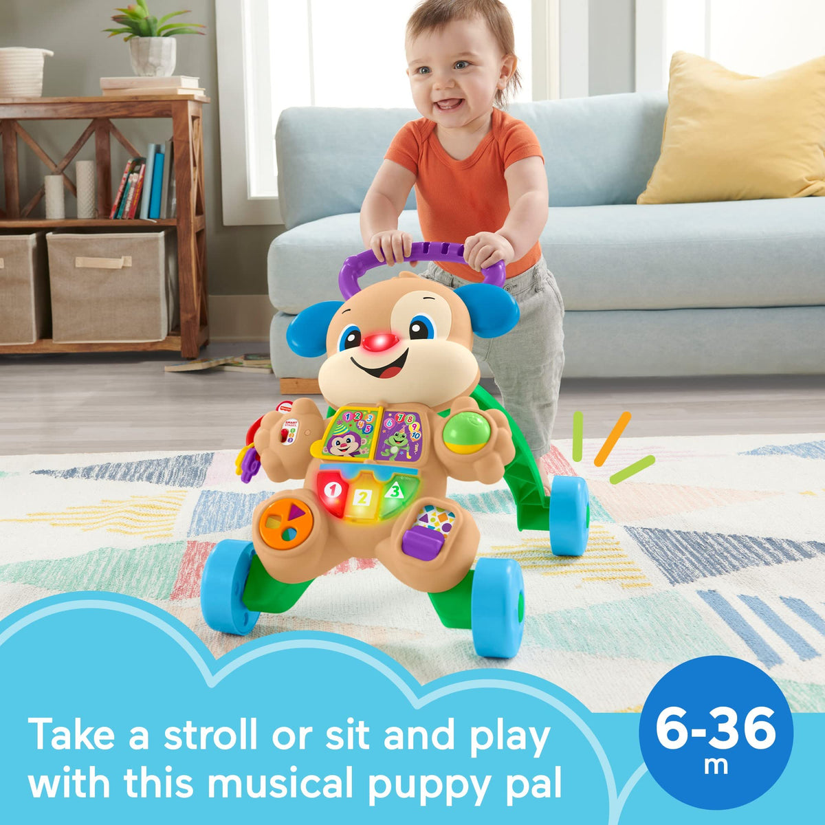 Fisher-Price Laugh & Learn Puppy Walker easy-grasp handle supports tiny hands