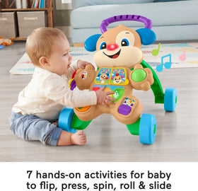 Fisher-Price Laugh & Learn Puppy Walker nose-roller-spinner-page invites interaction