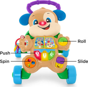 Fisher-Price Laugh & Learn Puppy Walker stand-and-walk action supports mobility