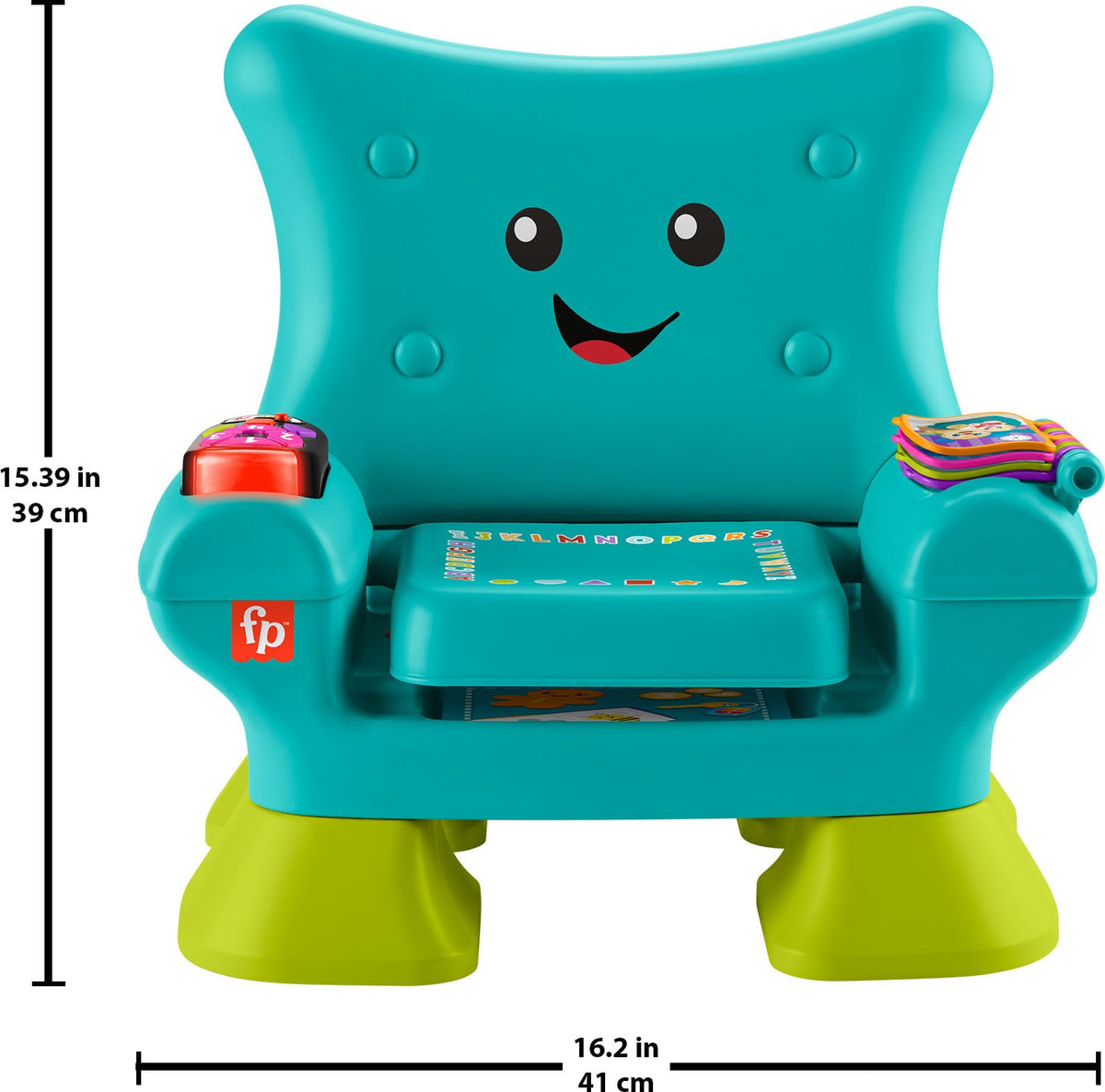 Fisher-Price Laugh & Learn chair child seated in a colorful learning chair