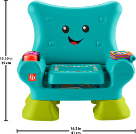 Fisher-Price Laugh & Learn chair child seated in a colorful learning chair