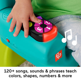 Fisher-Price Laugh & Learn chair flipbook page, promoting memory and dexterity