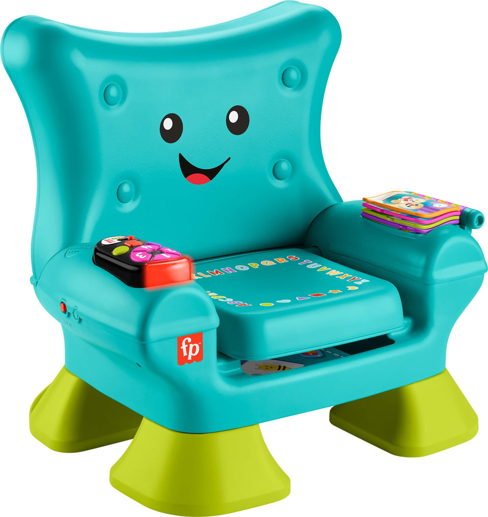 Fisher-Price Laugh & Learn chair front view with interactive seat and lights for engagement