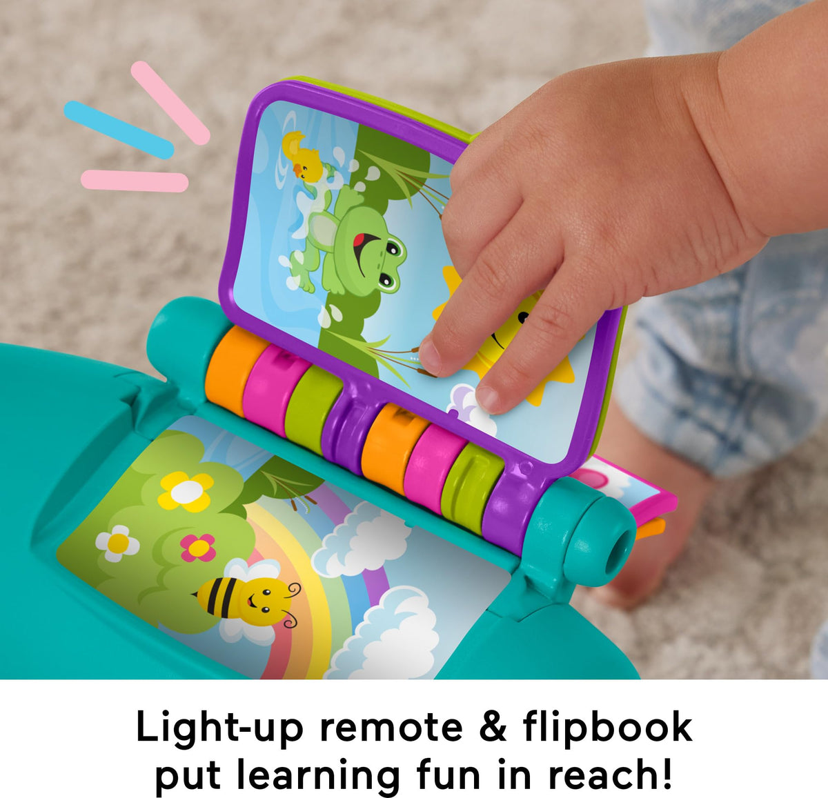 Fisher-Price Laugh & Learn chair lift-up cushion revealing hidden surprises