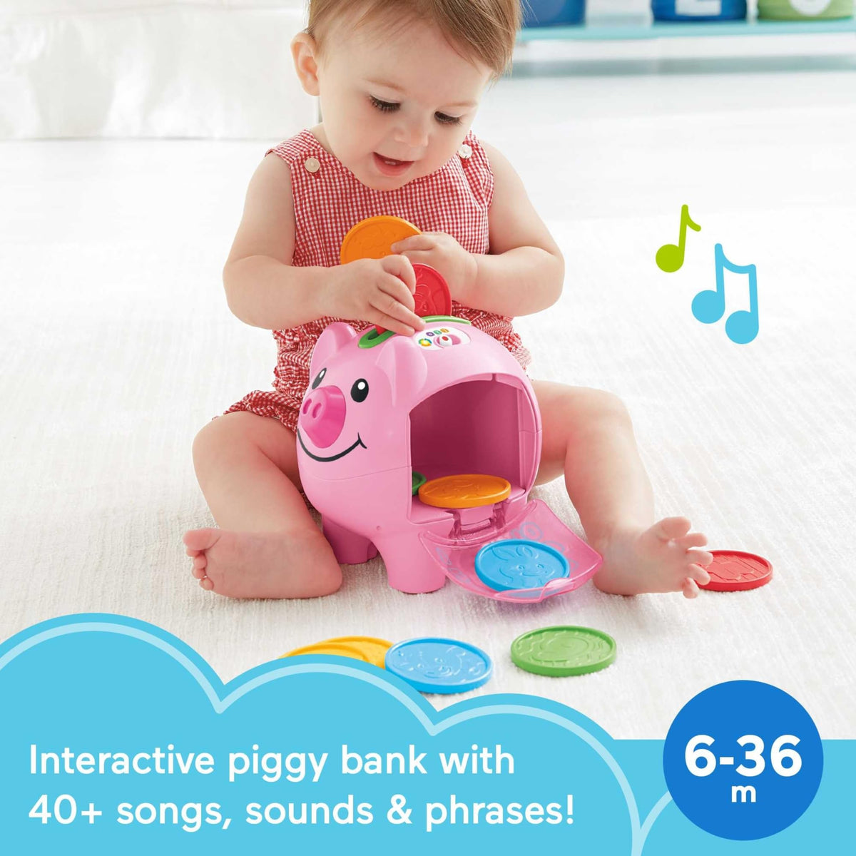 Fisher-Price Laugh & Learn Piggy Bank colorful coins demonstrate counting