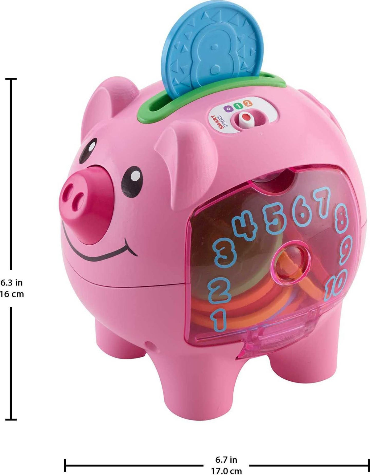 Fisher-Price Laugh & Learn Piggy Bank put-and-take play encourages fine motor skills
