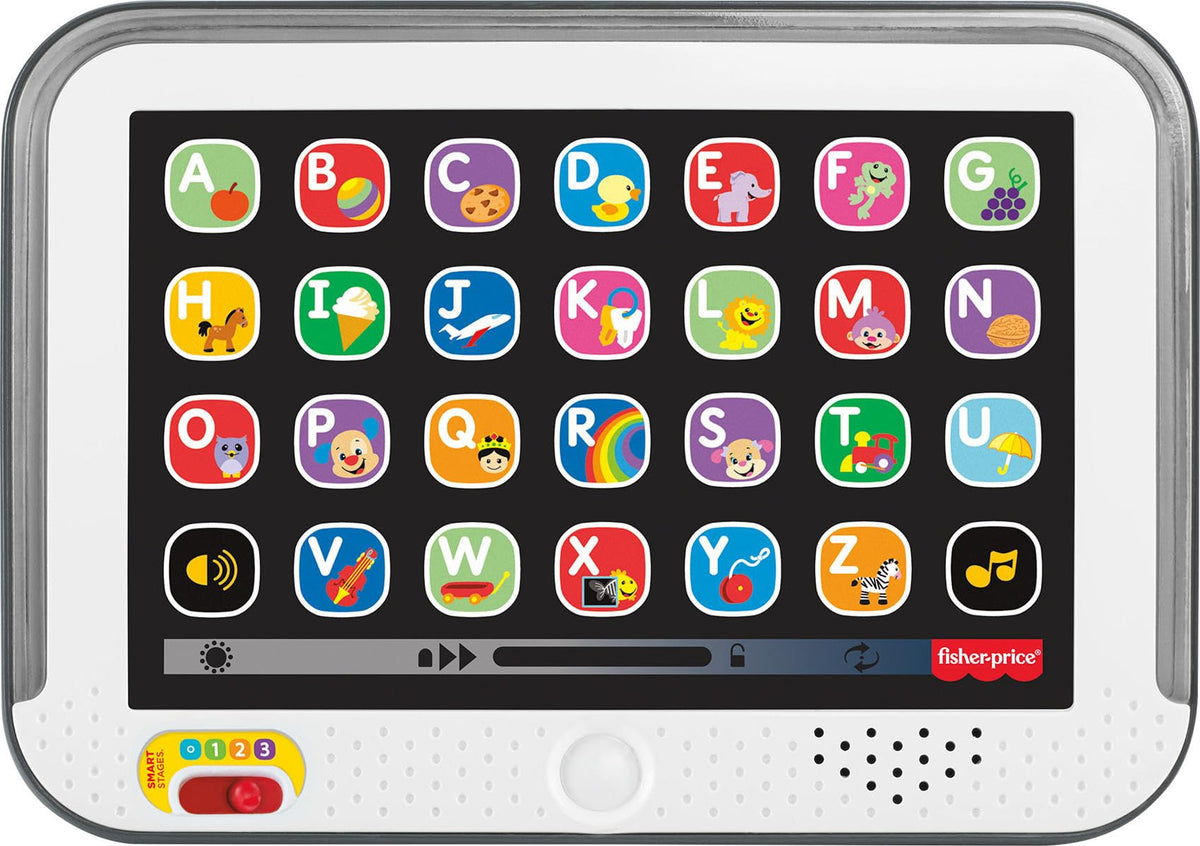 Fisher-Price Laugh and Learn tablet with buttons lighting up for interactive play