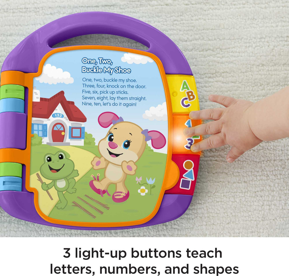 Fisher-Price Laugh & Learn Storybook Rhymes easy-grasp handle supports tiny hands during play