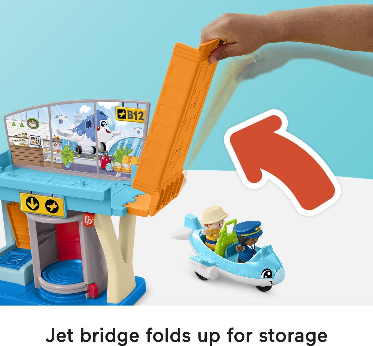 Fisher-Price Little People luggage conveyor enhances hands on pretend travel with interactive movement.