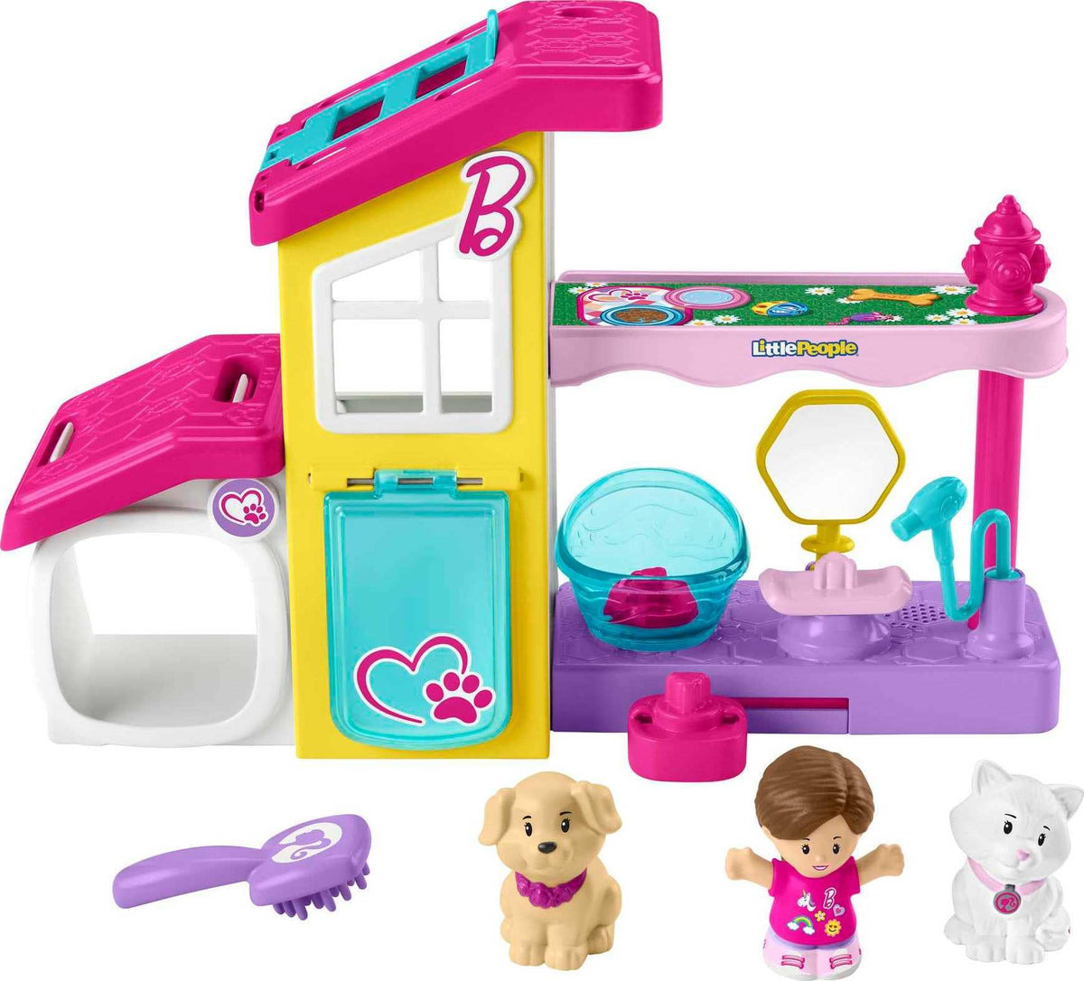 Fisher-Price Little People Barbie Pet Spa grooming stand with spinning chair for imaginative grooming play