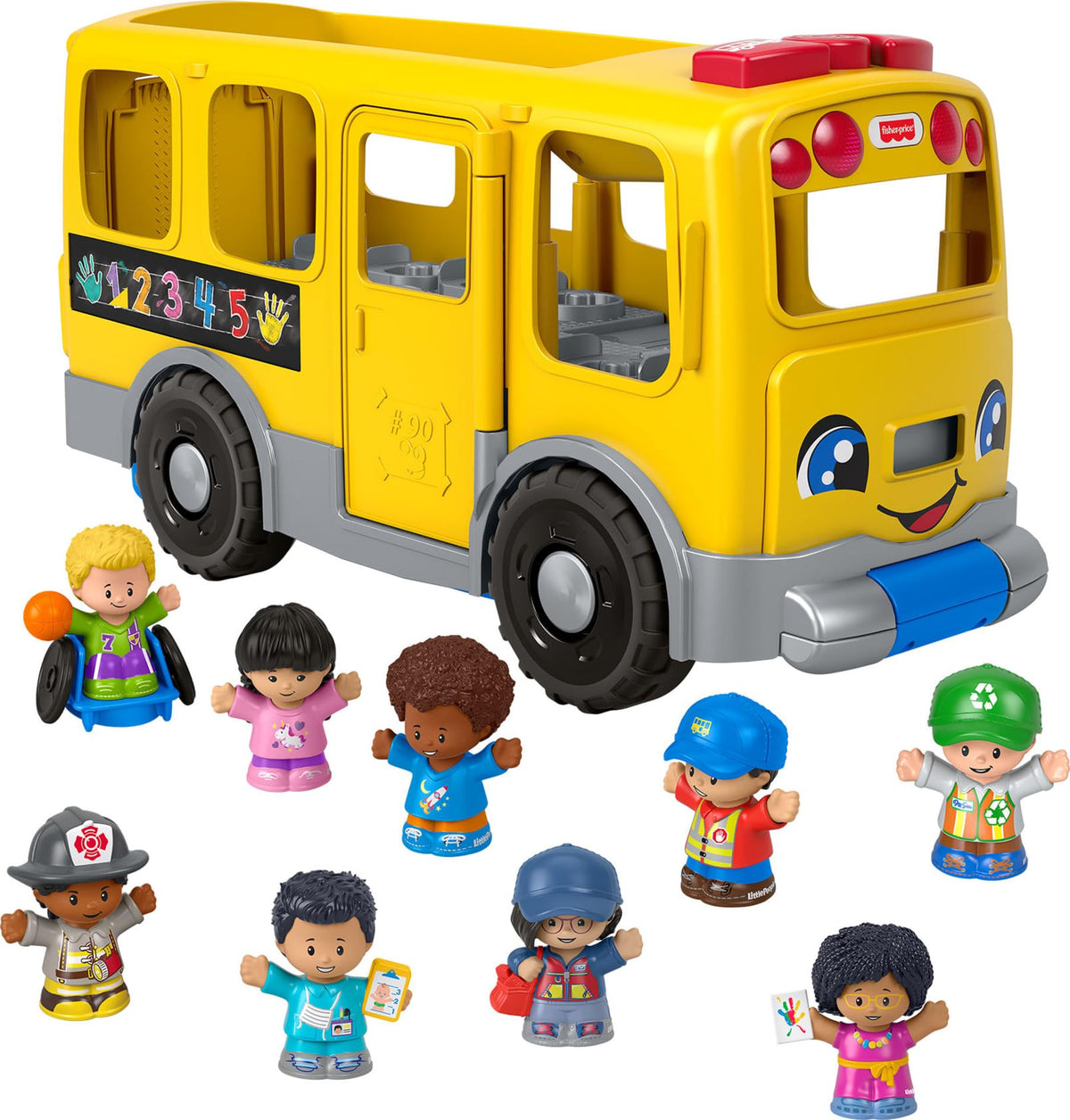 Fisher-Price Little People bus with pull-along handle for active pretend play.