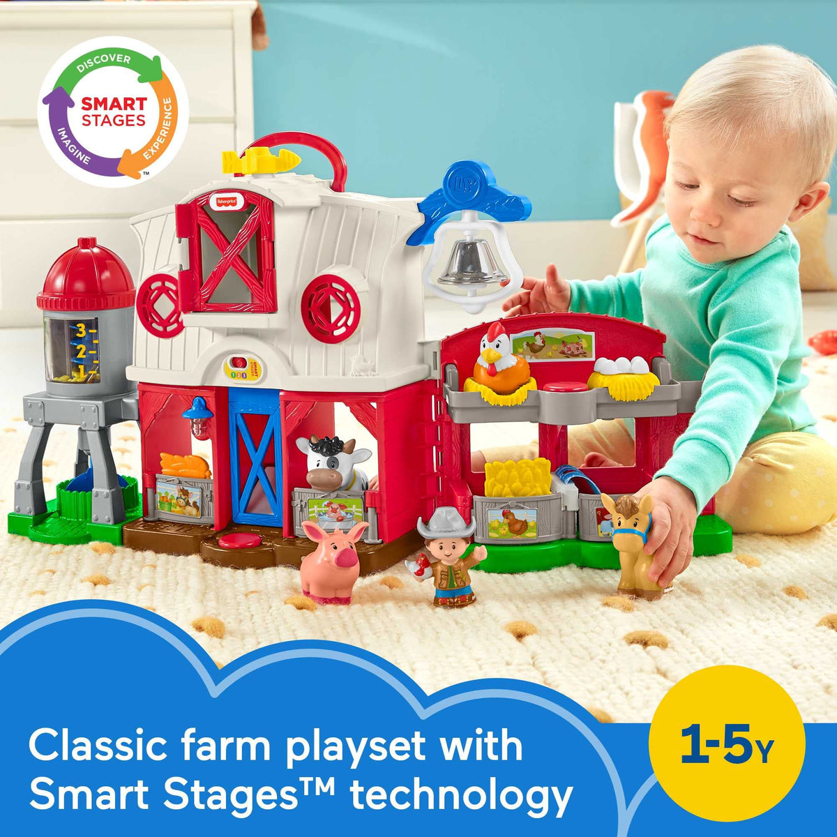 Fisher-Price Little People Caring for Animals Farm hayloft action promotes exploration and cause-and-effect