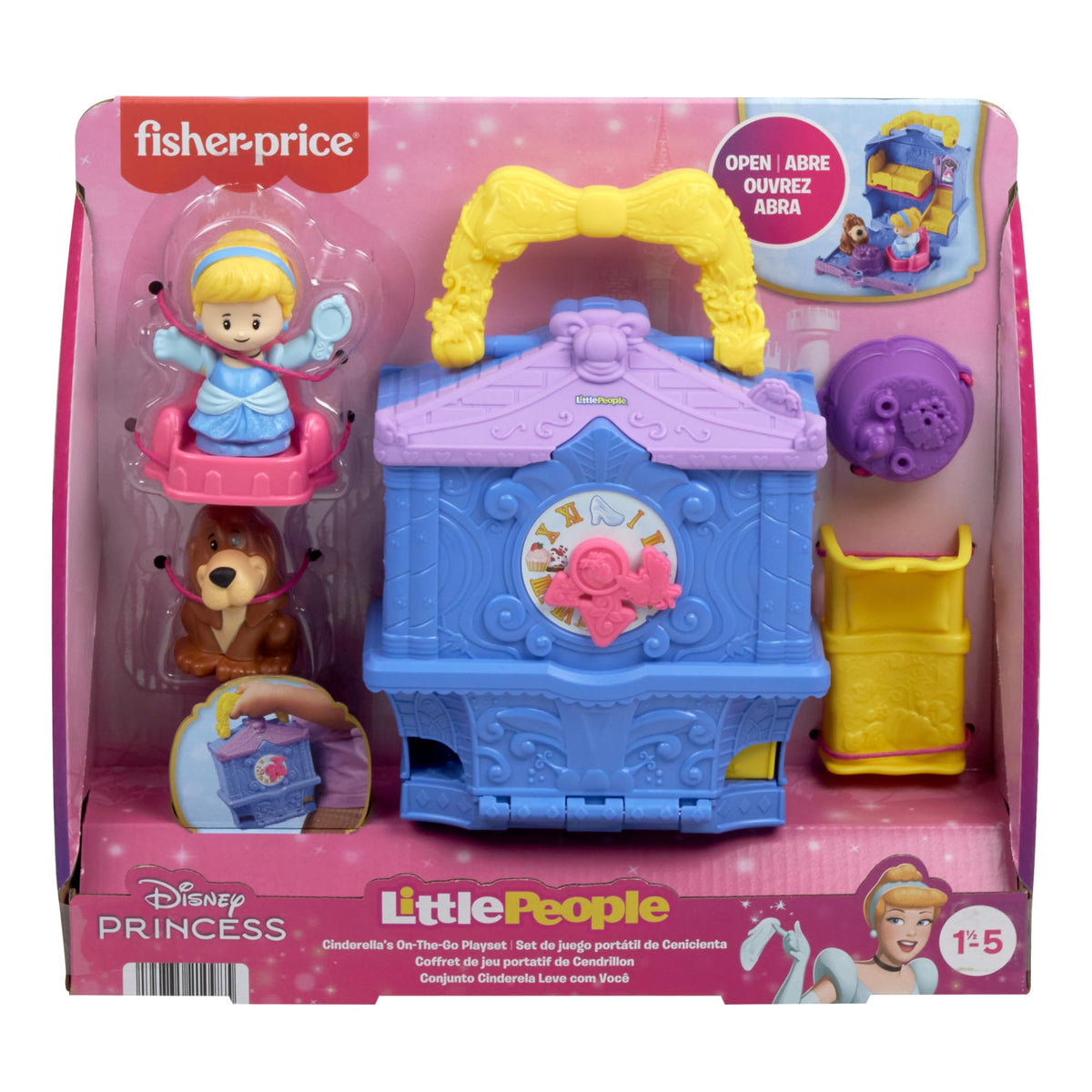 Fisher-Price Little People Cinderella playset closes securely for easy storage and on-the-go fun.