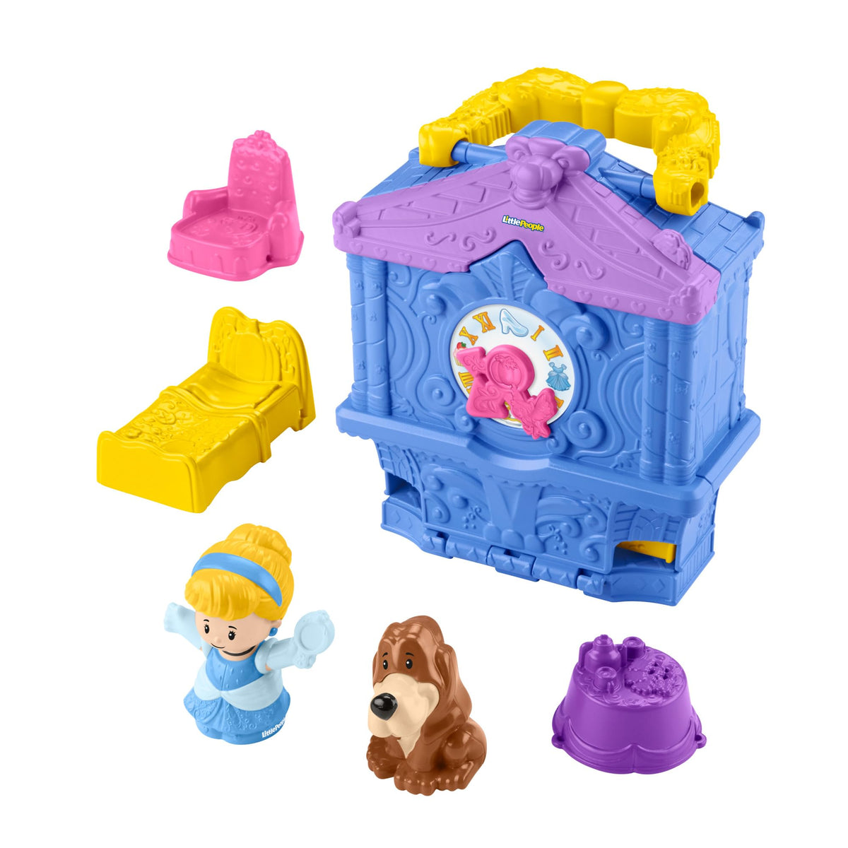 Fisher-Price Little People Cinderella On-the-Go Playset overview shows portable design for travel-friendly storytelling.