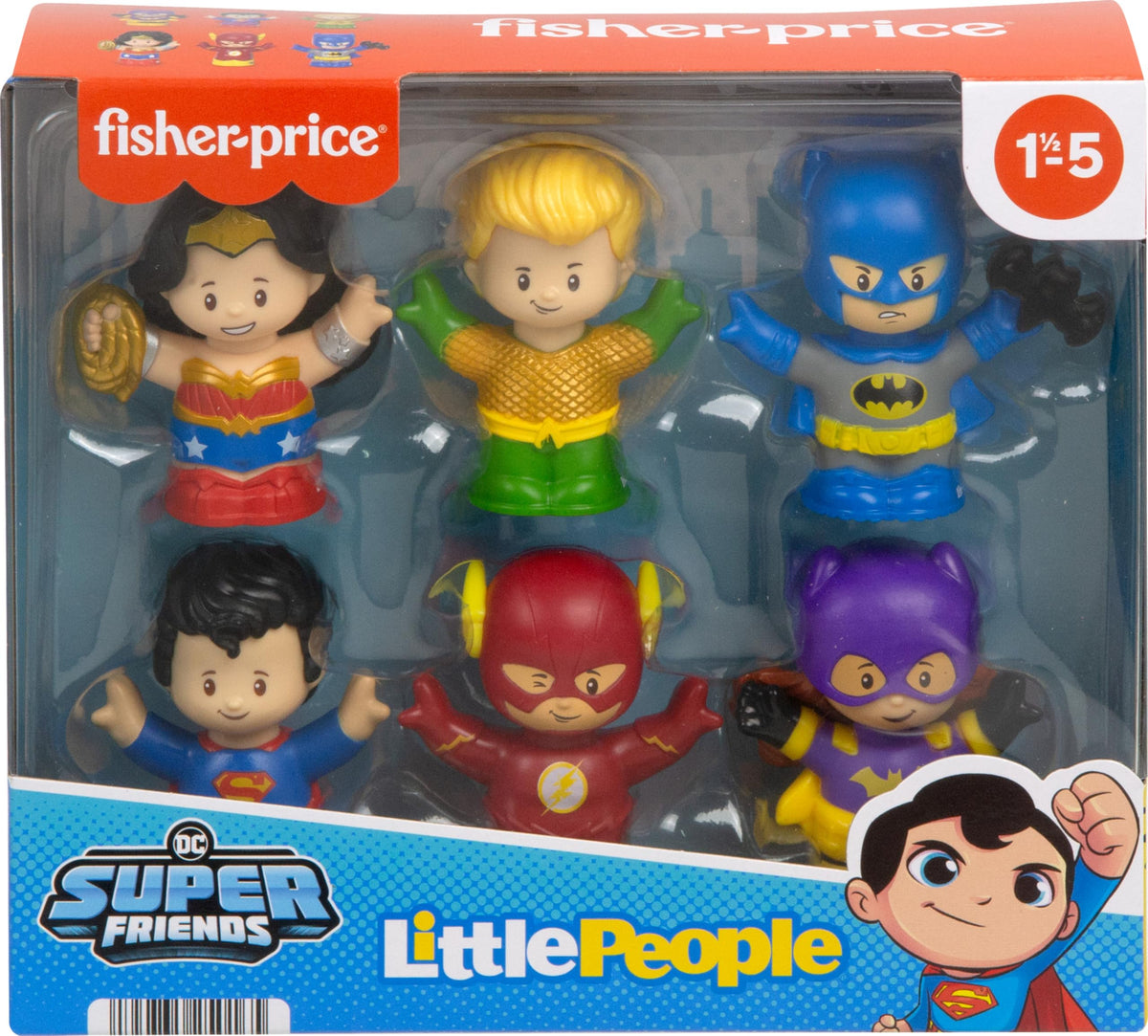 Fisher-Price Little People Wonder Woman and Batgirl figures promoting cooperative play
