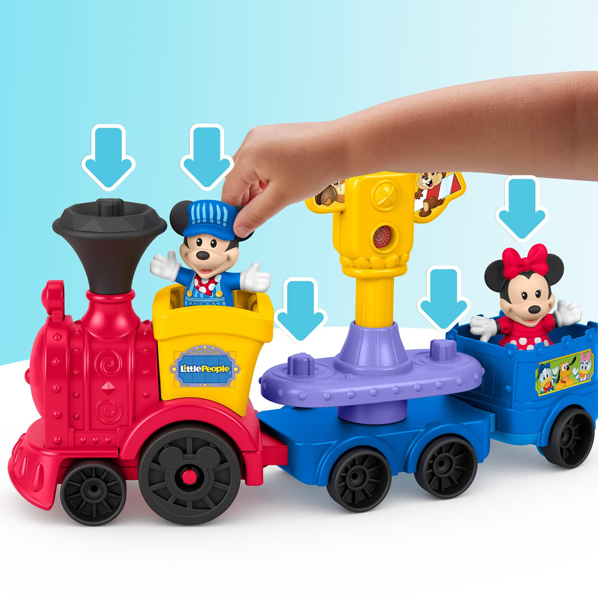 Fisher-Price Little People Disney Jr passenger seats spin for hands-on play.