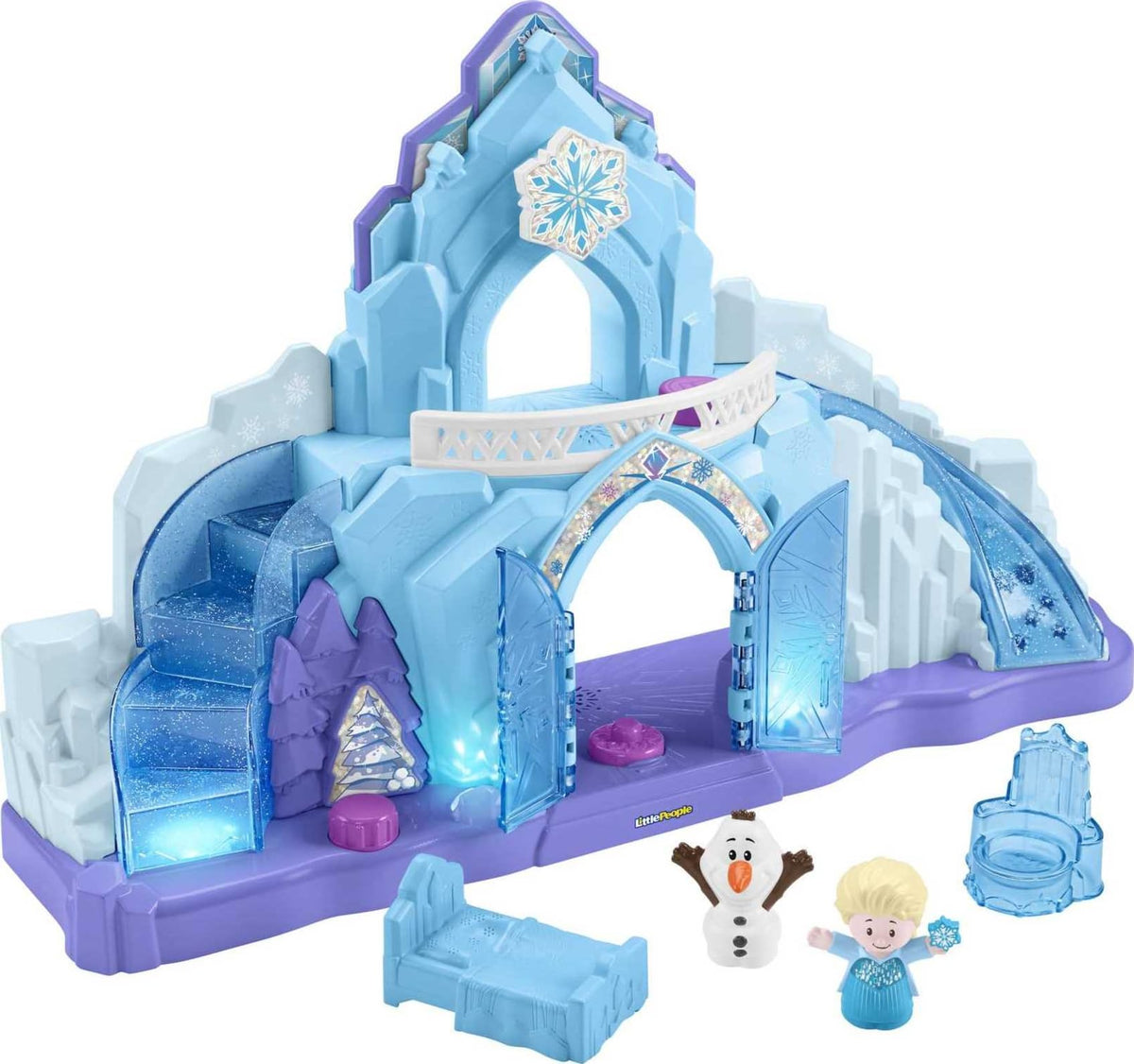 Fisher-Price Little People Elsa Ice Palace bottom button lights for interactive play