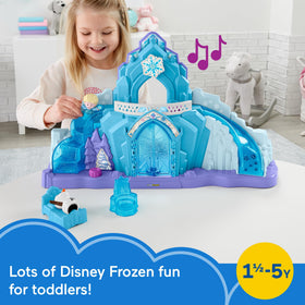 Fisher-Price Little People Elsa Ice Palace top button grows the castle for imaginative play