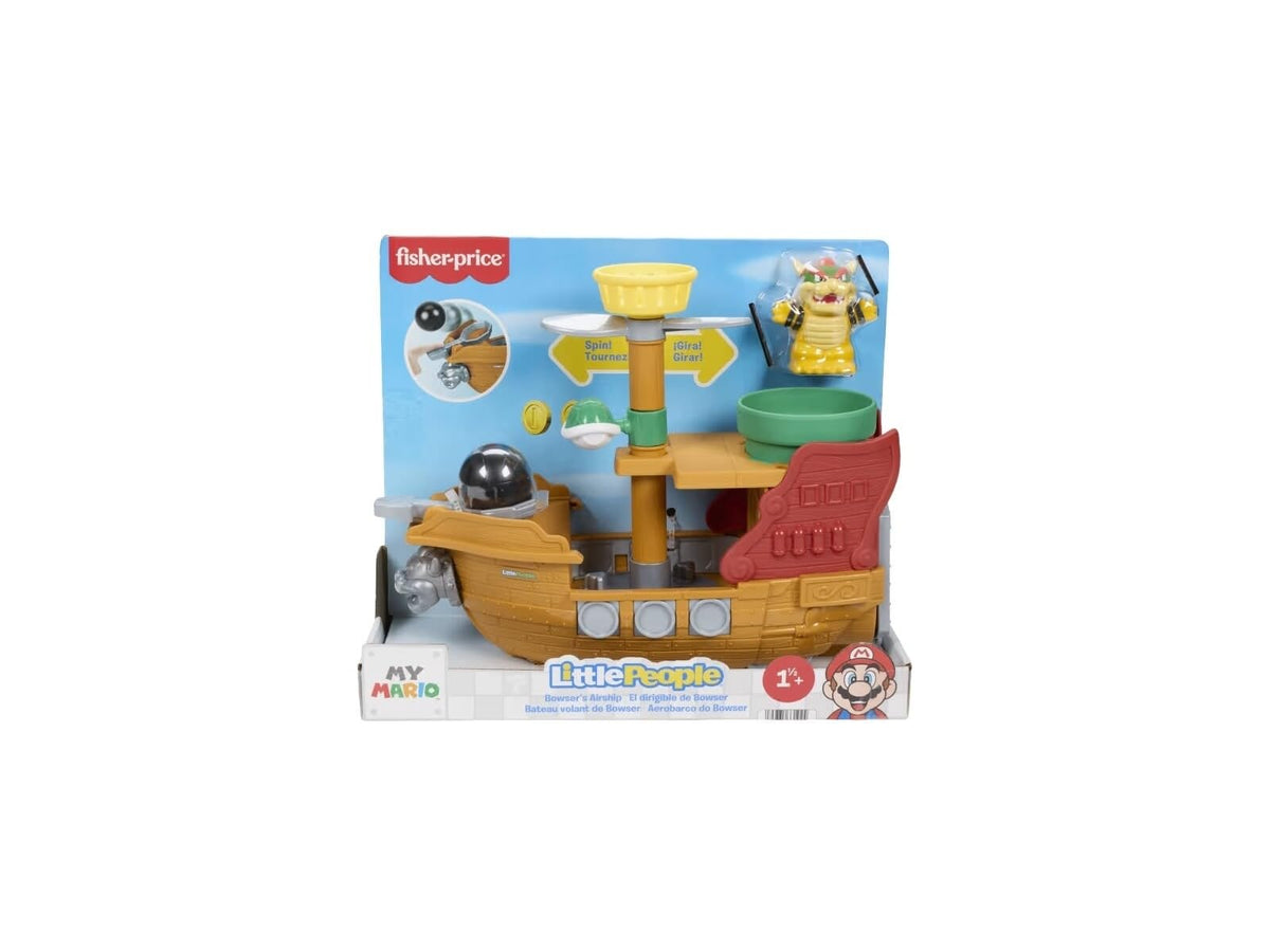 Fisher-Price Little People Mario Airship Bowser figure inspires imaginative storytelling for preschoolers.