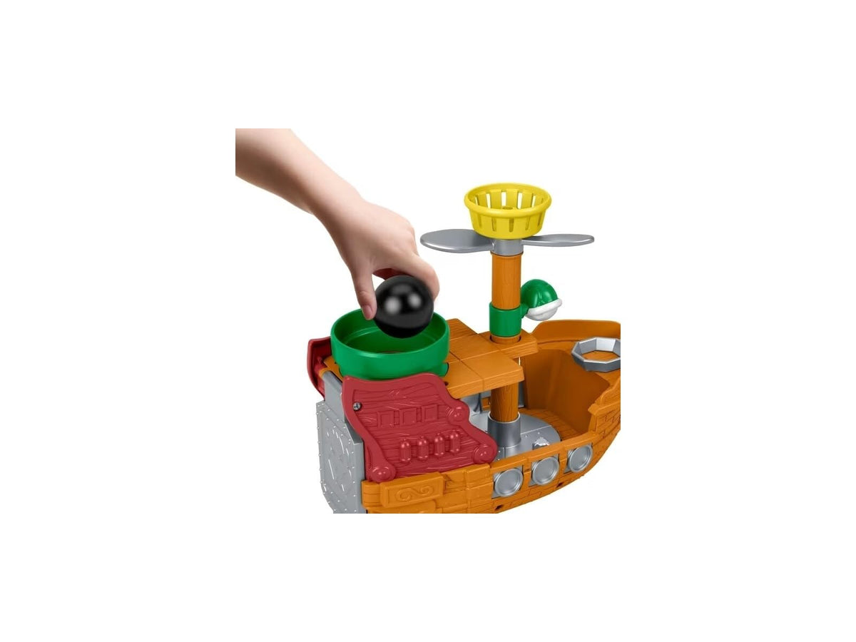 Fisher-Price Little People Mario Airship drop-through pipe invites curious exploration.