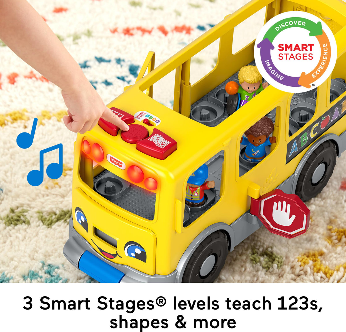 Bus door opens for interactive access and storytelling during play.