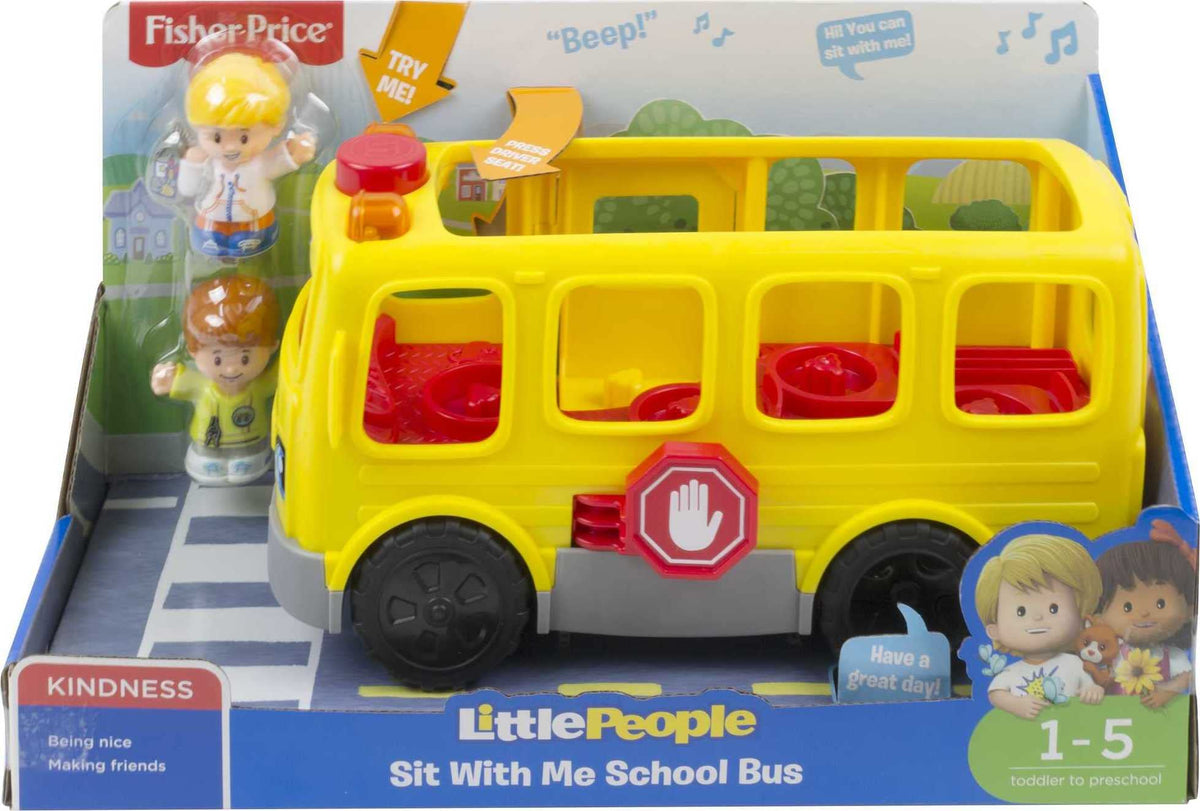 Fisher-Price Little People Sit with Me School Bus push-along design supports motor skill practice.