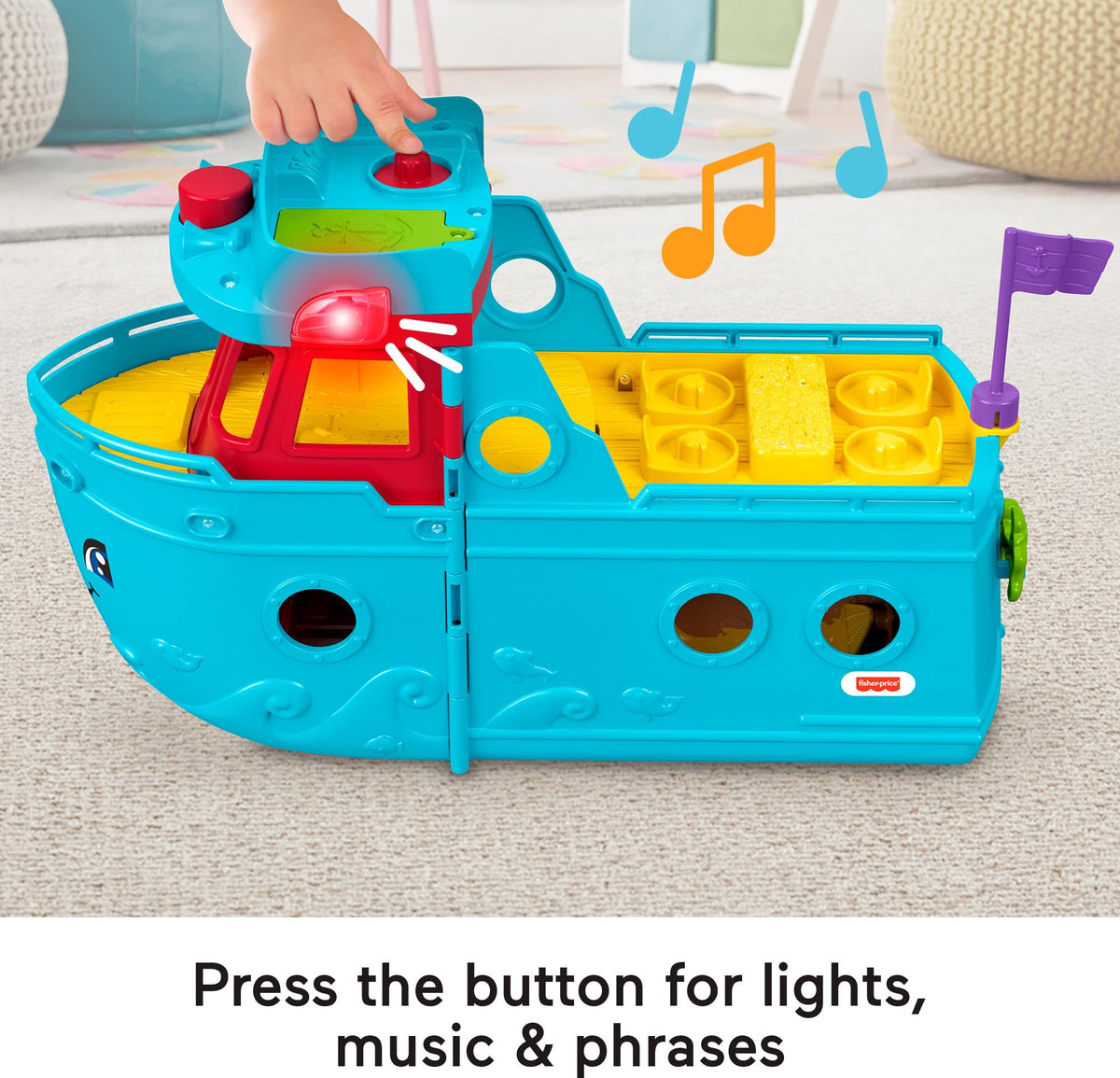 Fisher-Price Little People Travel Together Friend Ship dock snack accessory encourages pretend meals.