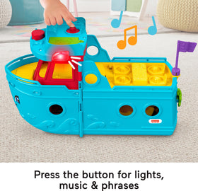 Fisher-Price Little People Travel Together Friend Ship dock snack accessory encourages pretend meals.