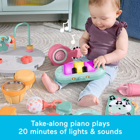 Fisher-Price microphone teether supports soothing discovery through sounds.