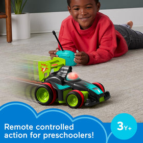 Fisher-Price My Easy RC Car side view shows kid-friendly design and grip