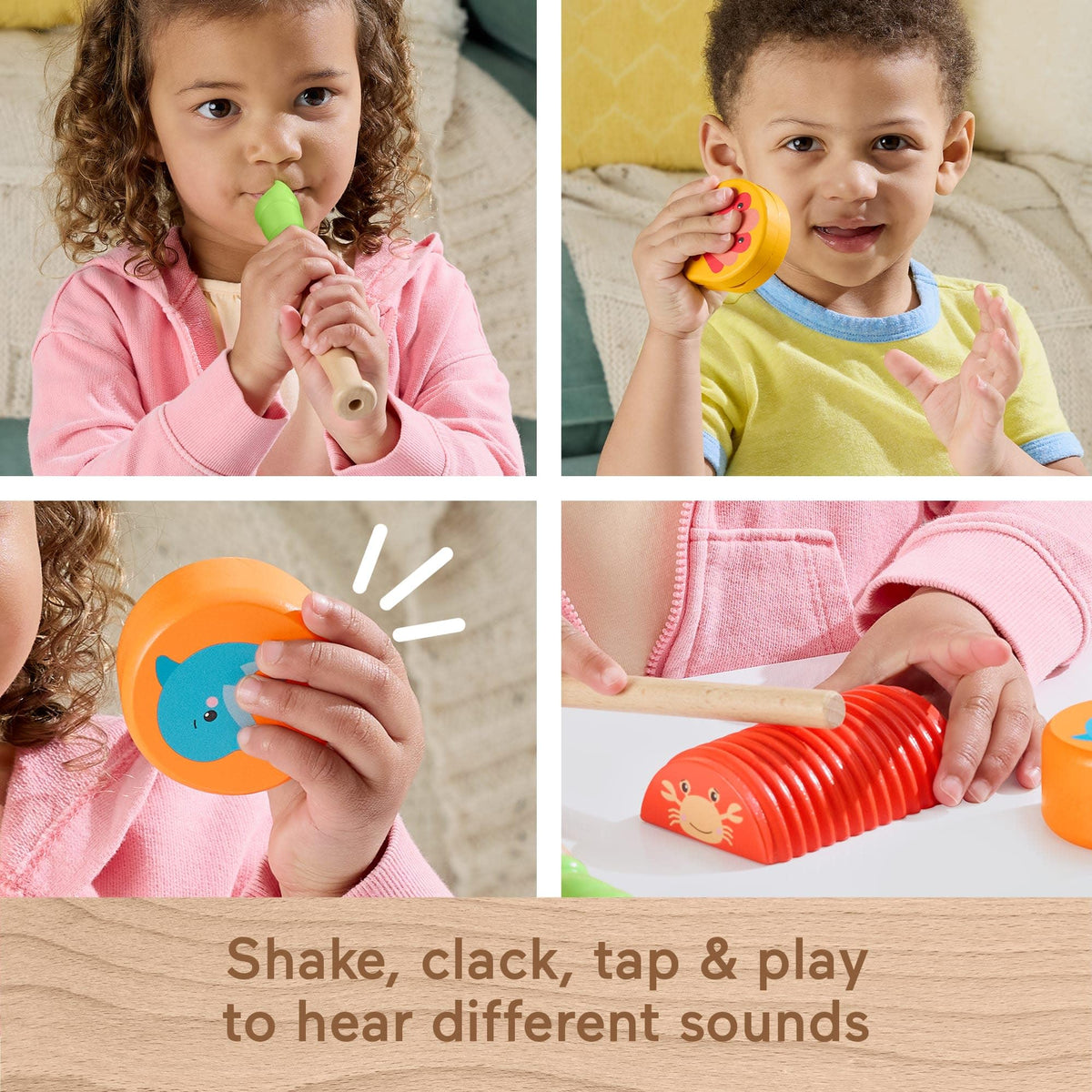 Fisher-Price Ocean castanet encourages clapping and rhythm practice.