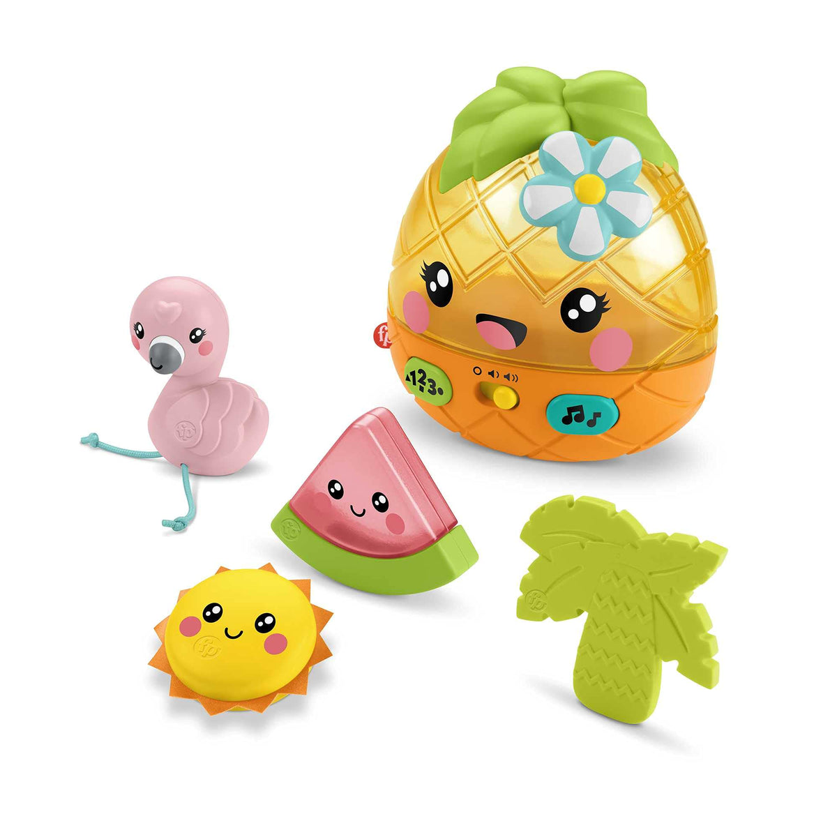 Fisher-Price Paradise Pals flower top spins for interactive play.