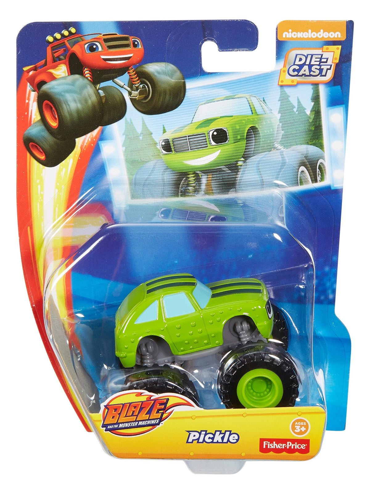 Fisher-Price Pickle die-cast truck in-use with Blaze figures inspires adventures.