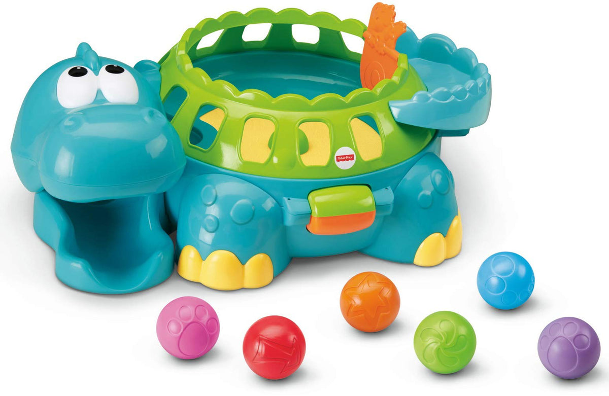 Fisher-Price Poppity Pop Dino playtime scene on the floor with ball popper
