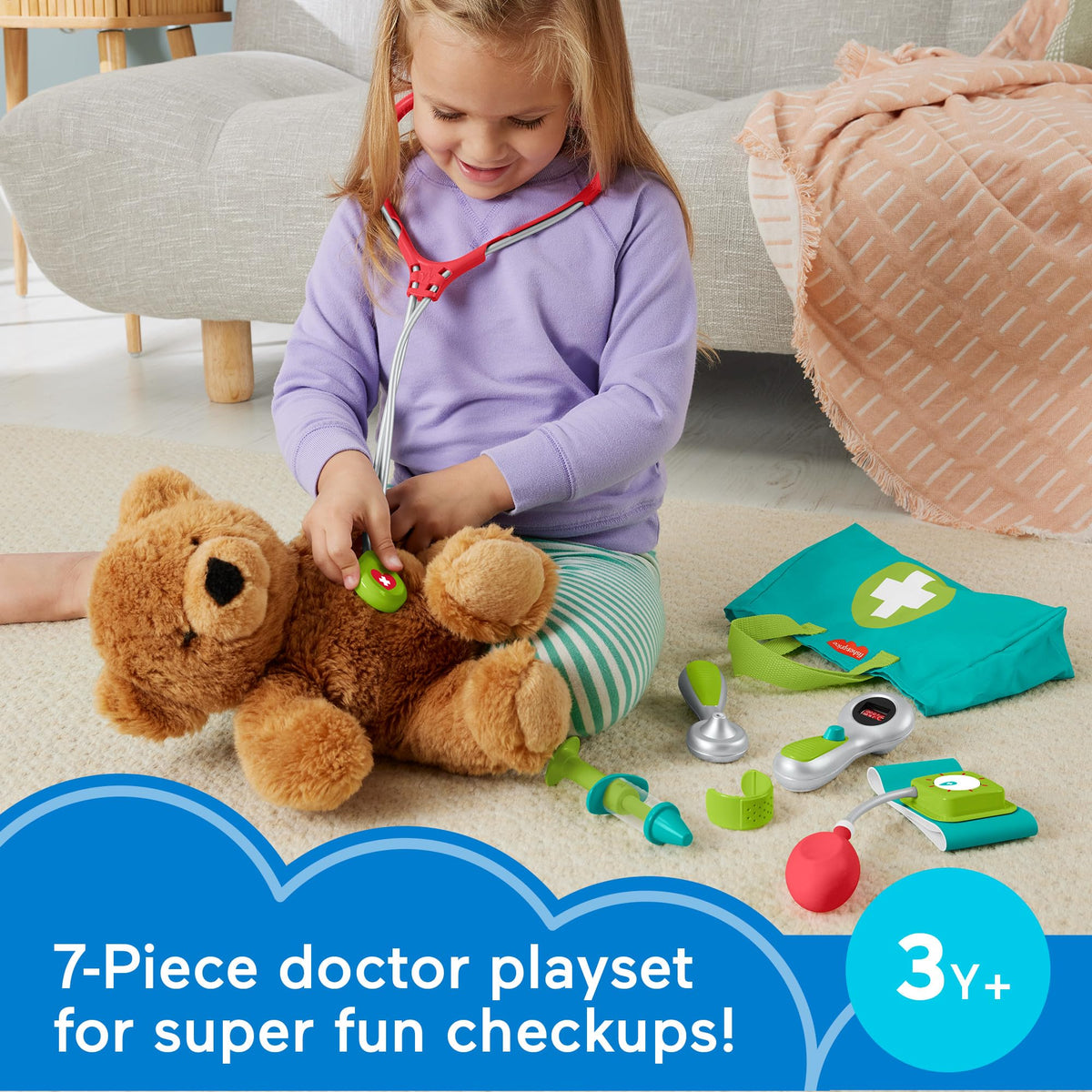 Fisher-Price Medical Kit thermometer for pretend health checks and caring role-play.